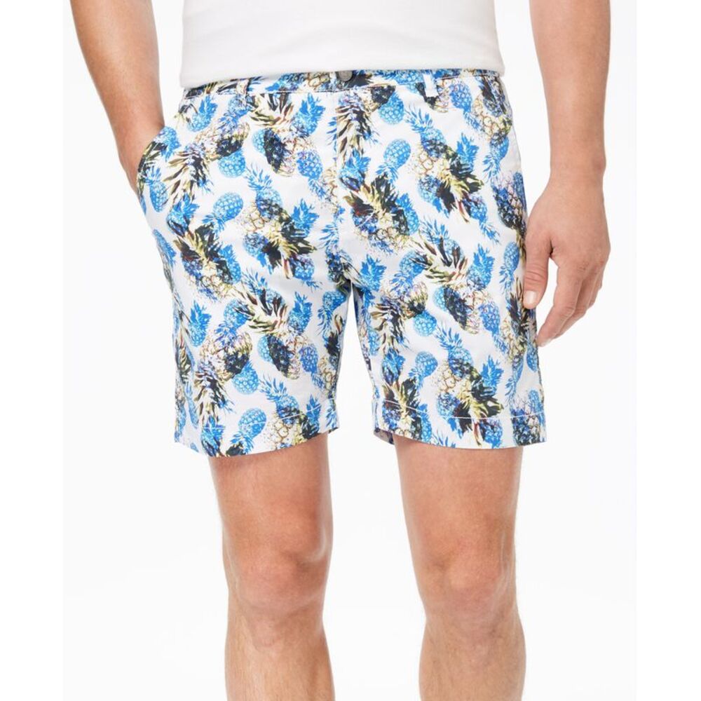 Construct Men's Stretch  Pineapple-Print 7" Shorts  Yellow 32